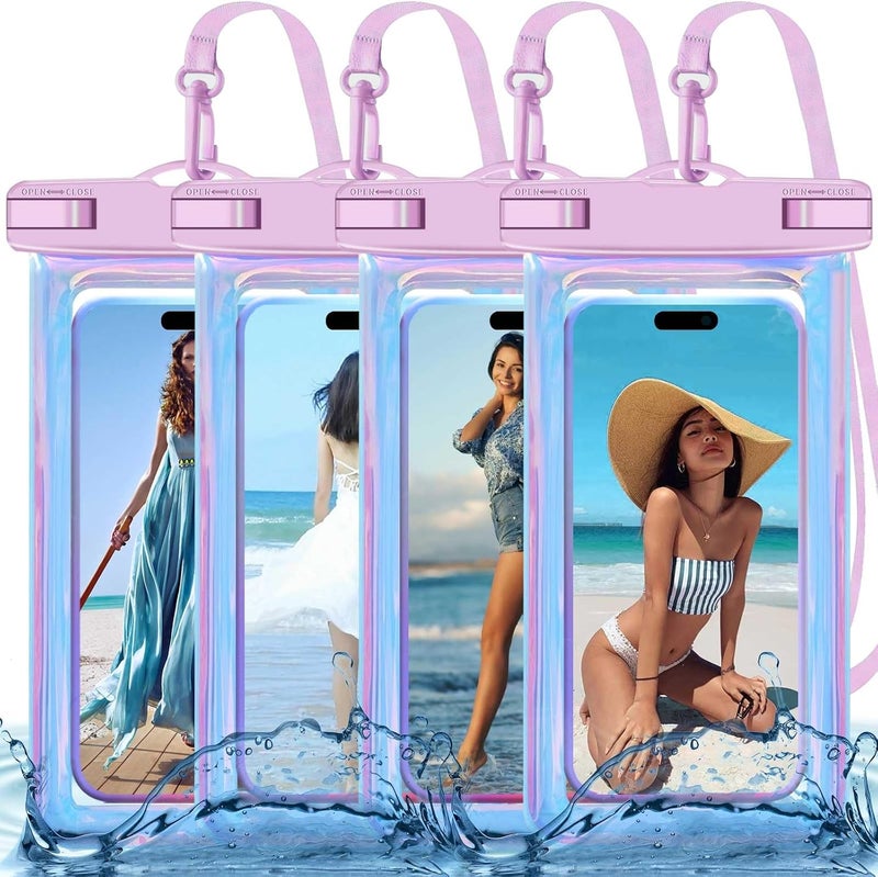 Famoby Up to 8.3" 4 Pack Iridescence Universal Waterproof Phone Pouch, Large Phone Waterproof Case Dry Bag, Protection Level: IP68, Outdoor Sports for Apple iPhone,Samsung,and More, Iridescence 4 Pack - Image 1